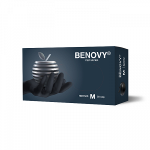 Перчатки медицинские (смотровые) нитриловые Benovy черные L 100 шт 