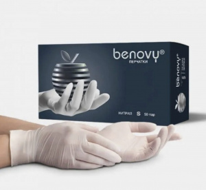 Перчатки медицинские (смотровые) нитриловые Benovy Белые L 100 шт 