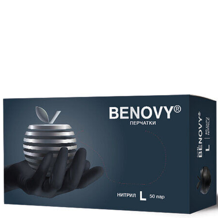 Перчатки одноразовые нитриловые Benovy черные L 100 шт 