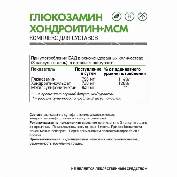 NaturalSupp БАД к пище "Глюкозамин Хондроитин МСМ" 60 капс.